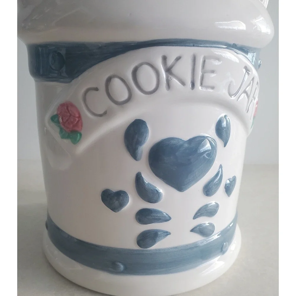 Jay Import Co Cookie Jar White Blue Heart Rose Milk Can Vintage Country Large